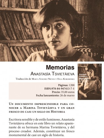Prepublicación Memorias, de Anastasía Tsvietáieva